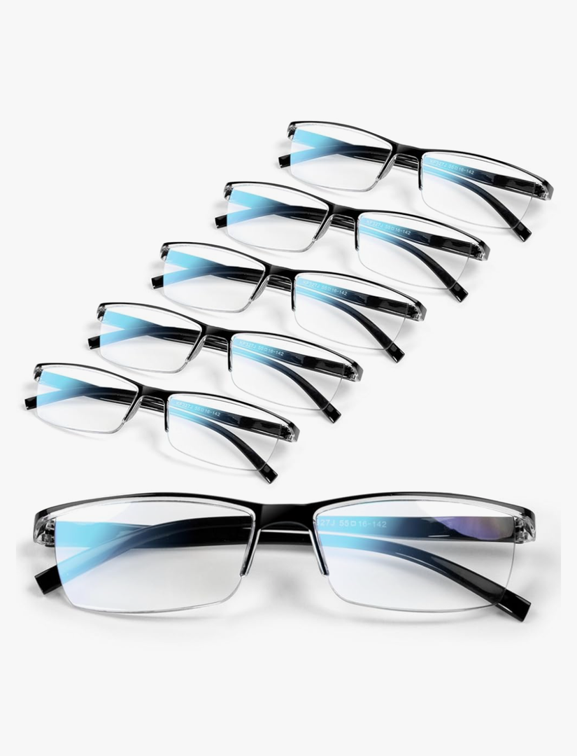 6 pack Executive Style Reading Glasses Men - Durable Readers with 99% Blue Light Blocking - Comfortable Fit with TR90 Frames (1.25+)