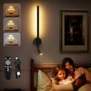 Rechargeable Wall Sconce with Reading Spotlight: Battery Operated Wireless LED Wall Light with Remote Indoor Modern Decor for Living Room Bedroom Stairwell Lighting Black