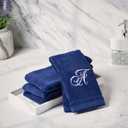 Personalized Initial Fingertip Towels 4 Pack 11x18 - White Embroidery on Navy Blue Towel, Modern Monogrammed Towels, Great Personalized Initial Gift for Women, Teachers, Friends, Bridesmaids Initial M