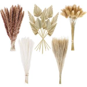 110 Pieces Dried Pampas Grass Decor Bulk, Dried Palm Spears Bunny Tails Pampas Reed Grass Dried Palm Leaves Dried Flower Bouquet for Wedding Boho Home Decor