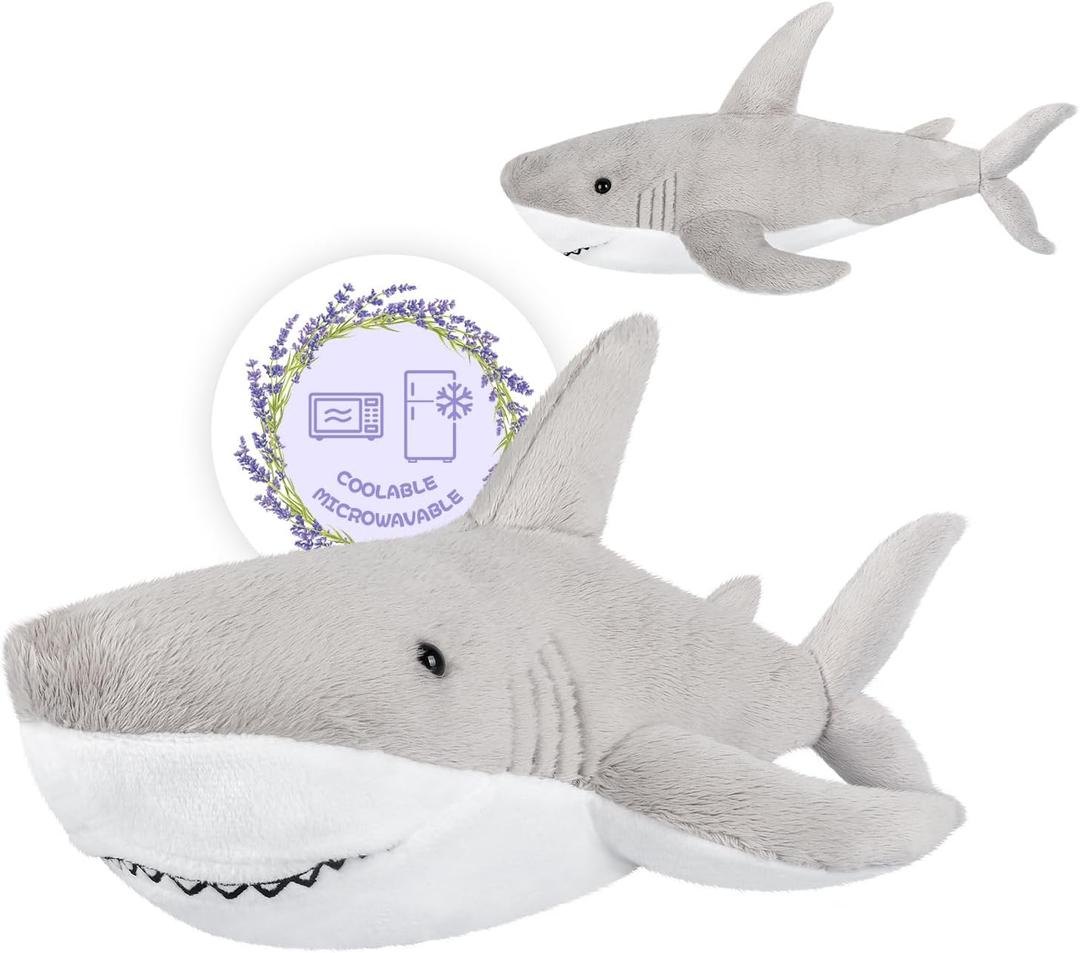 SuzziPals Heatable & Coolable Shark Plush, Microwavable Heating Pad Shark Stuffed Animal for Soothing & Relaxation, Lavender Infused Shark Toy Gift for Kids & Adults