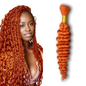 Human Braiding Hair 50g 18 Inch Deep Wave Bulk Human Hair for Braiding Boho Braids 100% Unprocessed Brazilian Virgin Human Hair Extensions No Weft 1 Bundle/Pack Ginger Orange