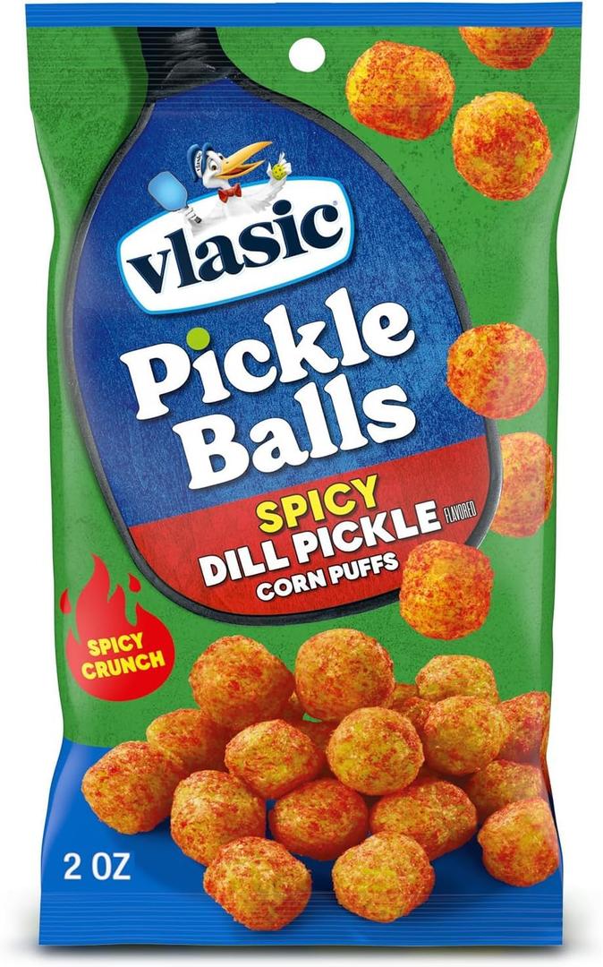 Vlasic Pickle Balls, Spicy Dill Pickle Flavored Corn Puffs, Pickleball Gifts, 2 oz. (Pack of 12) BBD: 05-19-26