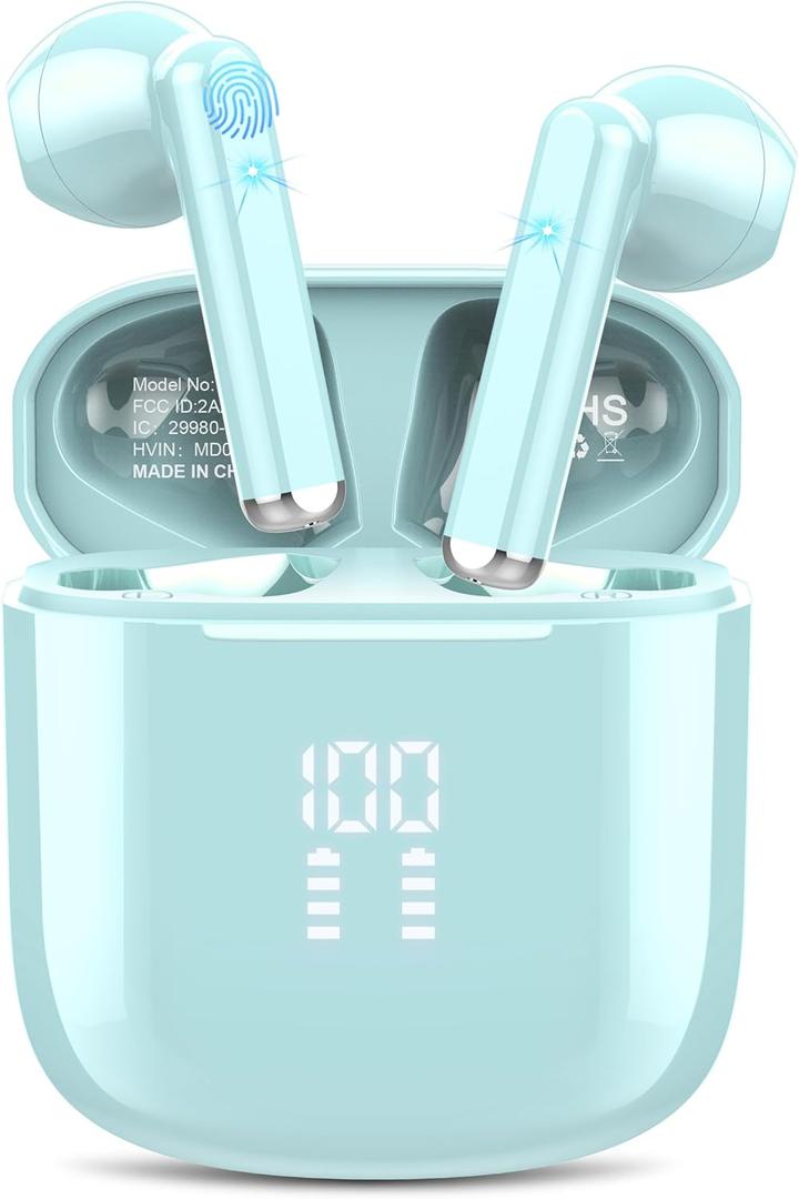 OYIB Wireless Earbuds, Bluetooth 5.3 Headphones with 4-Mics ENC Clear Call, Bluetooth Earbuds Touch Control 25Hour Stereo Sound with LED Power Display, Waterproof Earphones Sprot for Workout