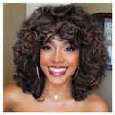 Short Curly Wigs for Black Women Soft Curly Wig with Bangs Afro Kinky Curls Natural Looking1B/30 Wig for African American WomenOmbre Auburn