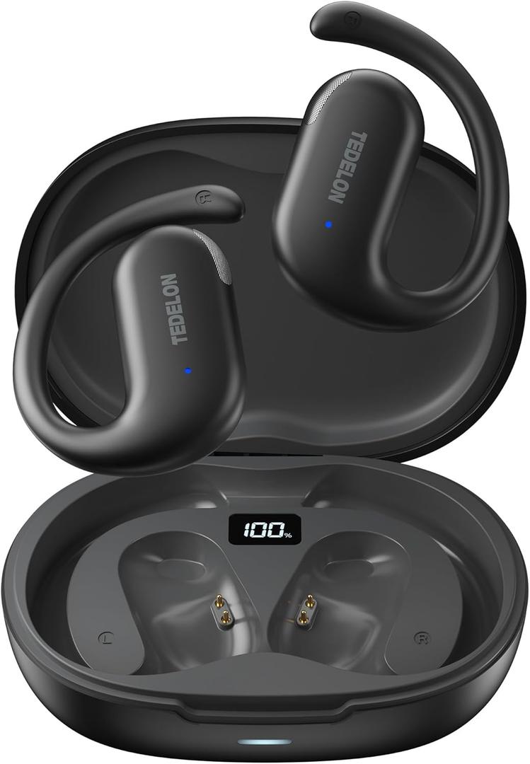 Open Ear Headphones Bluetooth 5.4: 50H Playtime, 16.2mm Drivers, Open Ear Earbuds with Earhooks, IPX6, Digital Display, Touch Control, Clear Calls, Comfort-Fit for Running, Cycling, Workouts (Black)