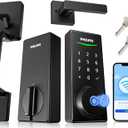 Philips Touchscreen WiFi Smart Lock with Handle Set, Built-in WiFi, Remote Control & Voice Control, Fingerprint Keyless Entry Door Lock, Smart Locks for Front Door Deadbolt, Auto-Lock, Matte Black