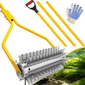 Pond Rake Roller, Lake Weed Remover, Aquatic Weed & Sludge Tiller, Stainless Steel Roller with 6 Blades & 13' Aluminum Handle for Pond, Lake, Beach and Shoreline Cleaning