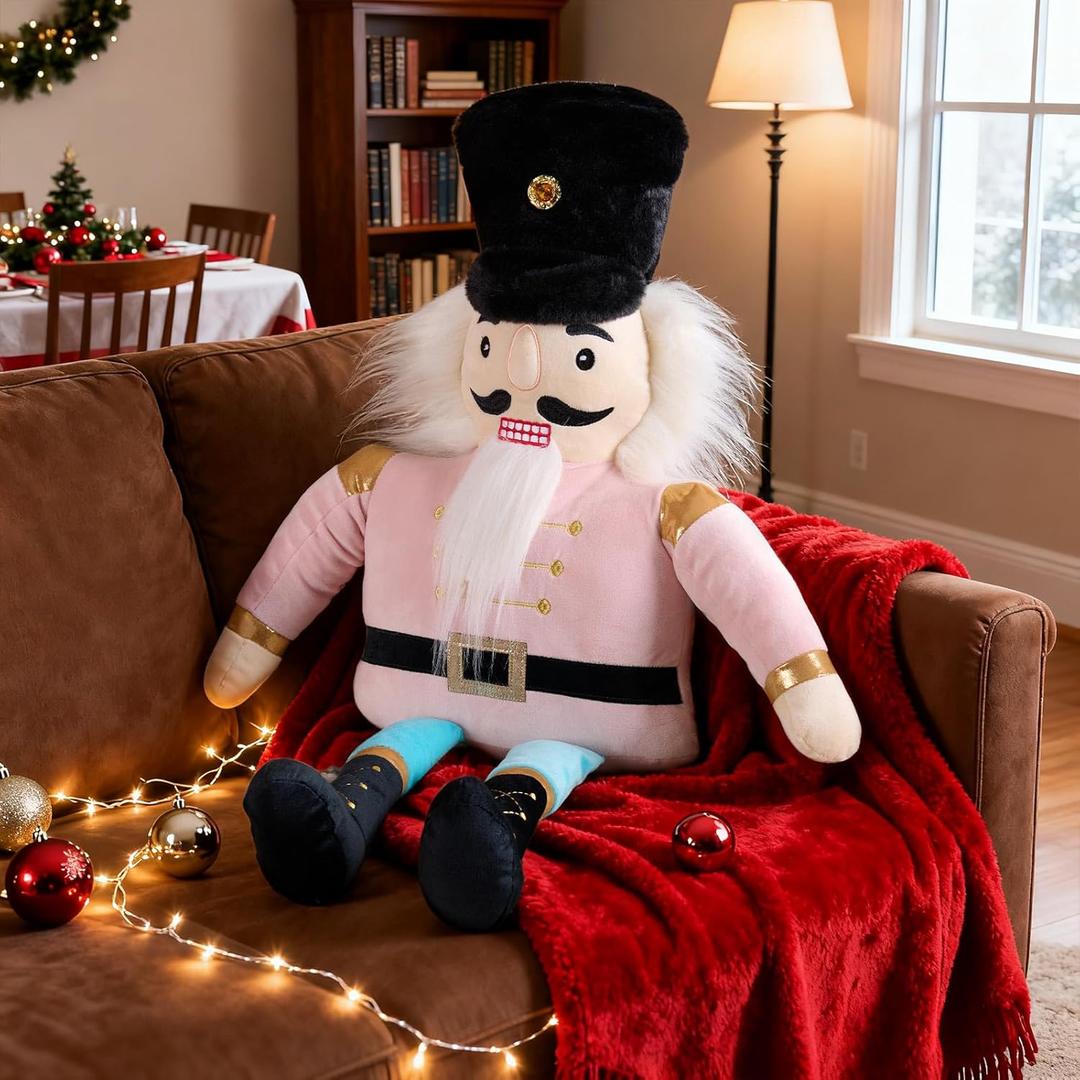 Lanpn Nutcracker Christmas Pillow Nutcracker Pillow Christmas Decoration Winter Throw Cushion for Sofa Living Room Bedroom Xmas Decor (23x31 inch, Pink)