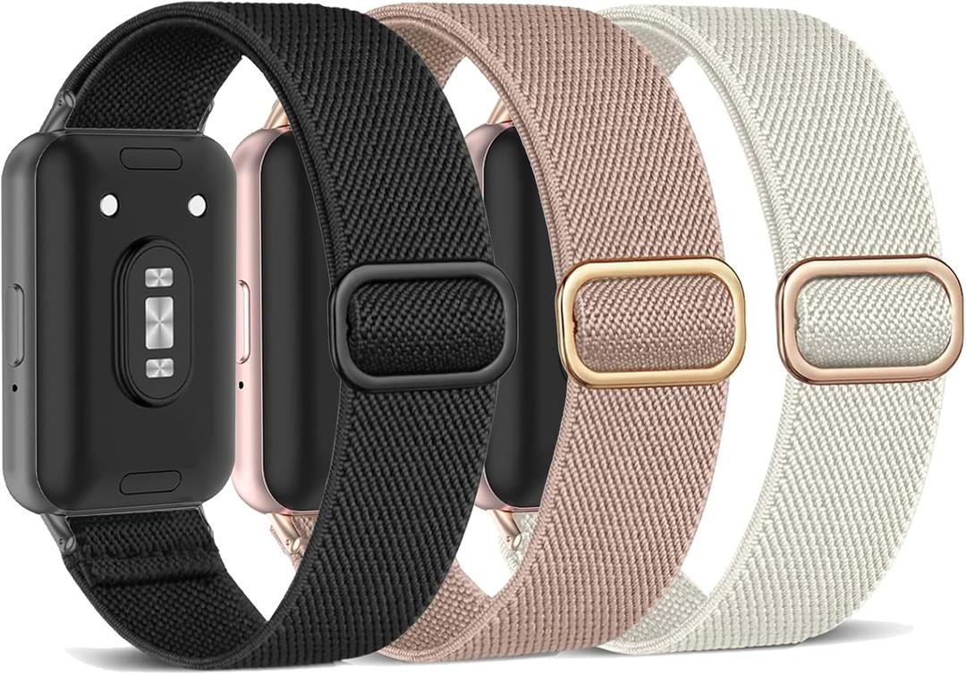 ViCRiOR 3 Pack Stretchy Nylon Solo Loop Watch Bands Compatible with Samsung Galaxy Fit 3, Elastic Braided Strap for Galaxy Fit 3 Band SM-R390 Women Men
