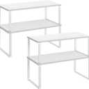 SONGMICS Cabinet Organizer Shelf, Set of 4 Kitchen Counter Shelves, Kitchen Storage, Spice Rack, Stackable, Expandable, Metal and Engineered Wood, Cloud White and Snow White UKCS028W01