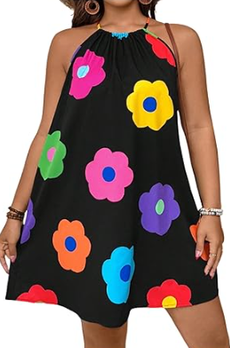 Floerns Women's Plus Size Boho Floral Halter Dress A Line Vacation Short Dresses XL