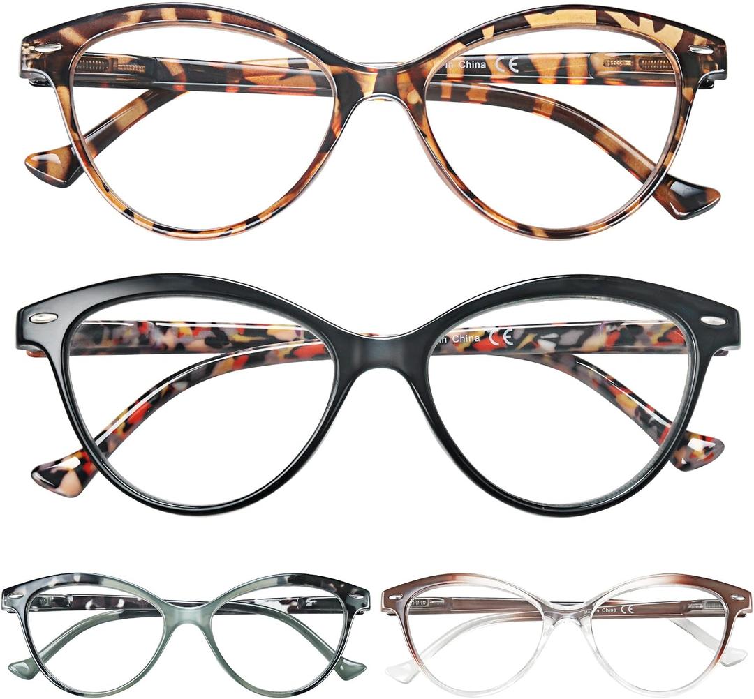 HEEYYOK 1.25 Readers For Women Small Face Womens Reading Glasses Cat Eye 4-Pack Cheaters Reading Glasses Comfort Spring Hinge