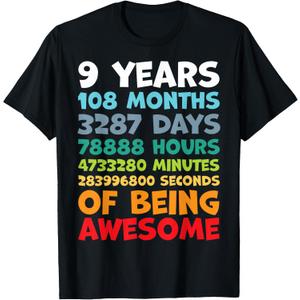 9 Year Old Bday Decorations Son Boy 9yr 9th Birthday T-Shirt (Black, M)