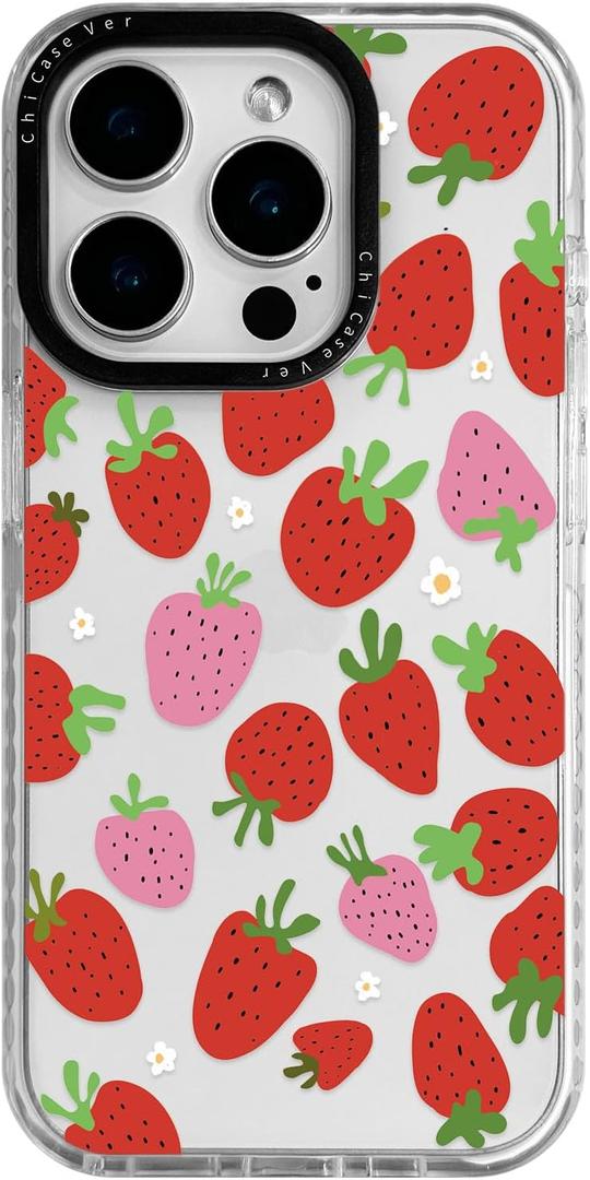 ChiCaseVer for iPhone 14 Case, Cute Strawberry Daisy Pattern, Military-Grade Drop Protection, Cute Soft Slim TPU Protective Cover with Camera Protection for Women & Girls