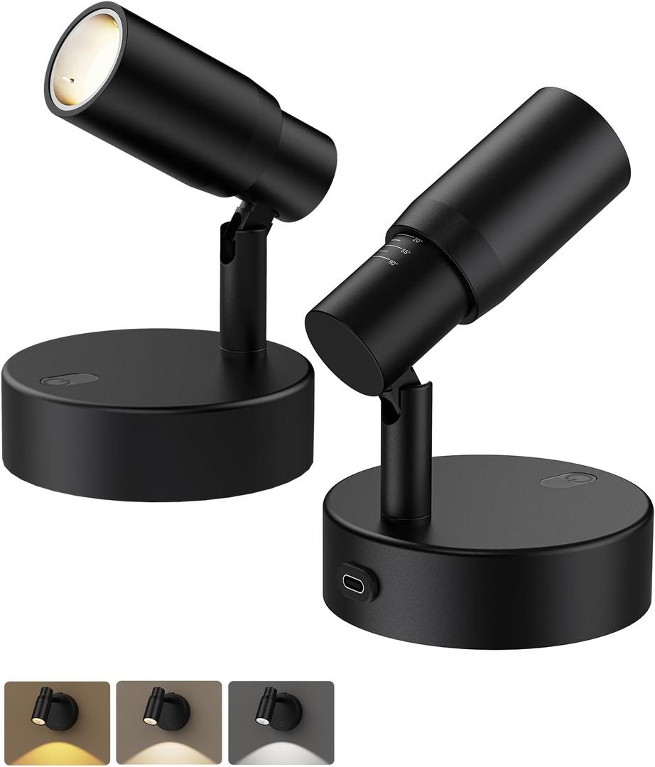 PESUTEN Zoomable Spot Lights Indoor, Rechargeable Picture Light with Remote, Dimmable CCT Spotlight for Wall Art, 6000mAh Uplights with Timer for Plant Artwork Painting Sofa Corner Black 2Pack (2PCS)