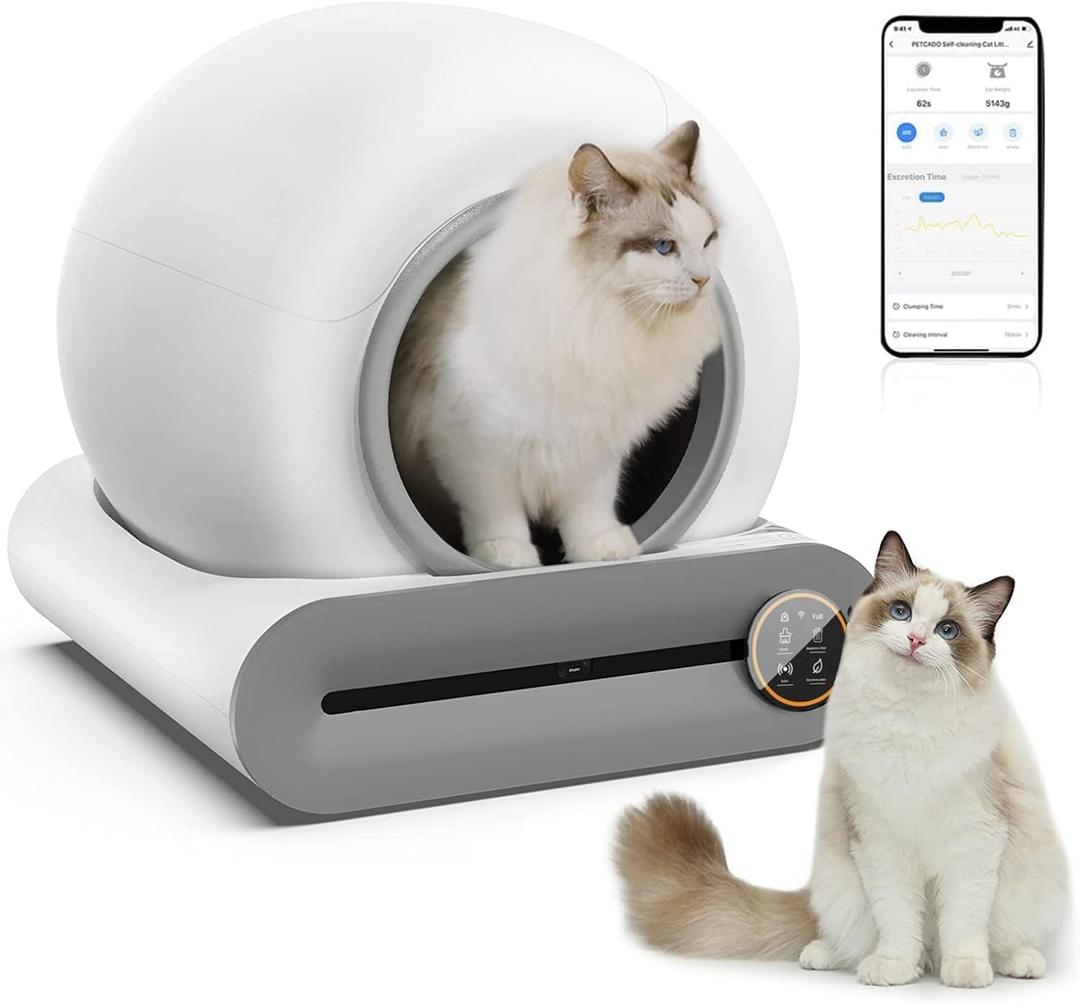 Self-Cleaning Cat Litter Box, Large Automatic Litter Box with APP Control, Smart Health Monitor for Multiple Cats, Easy Clean, Odor Control