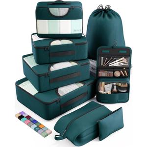 Veken 8 Set Packing Cubes for Travel Essentials, Suitcase Organizer Bags Set for Luggage, Road Trip Travel Accessories in 4 Sizes (Extra Large, Large, Medium, Small) (09-Dark Teal)