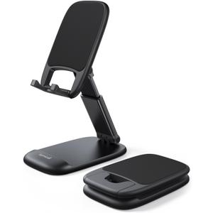 Lamicall Foldable Phone Stand for Desk - Height Adjustable Cell Phone Holder Portable Cellphone Cradle Desktop Dock Compatible with iPhone 16 15 14 13 Pro Max Mini, 12 11 XR X 8 Plus SE, Smartphone (1-Black)