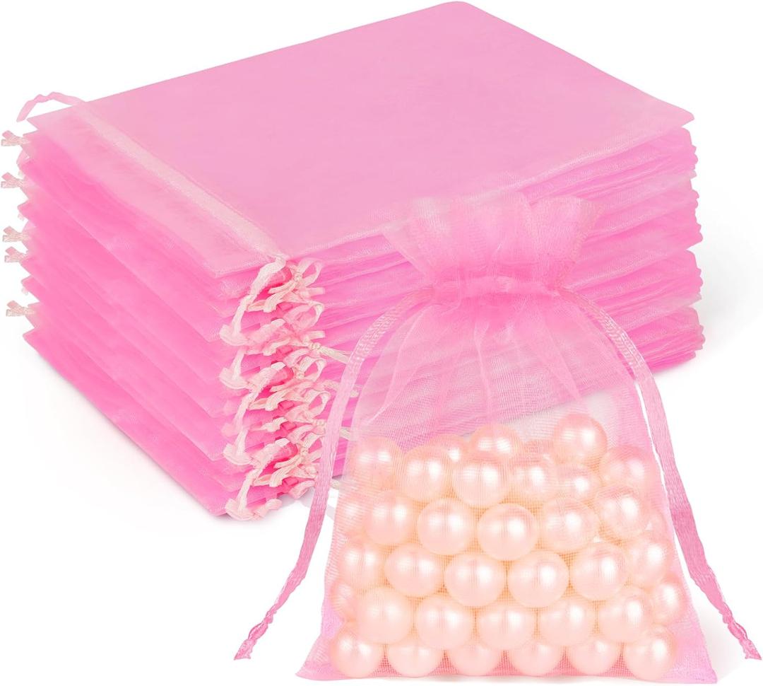 Crweety 50 Pcs Pink Organza Bags 3x4 Inch, Small Gift Bags Bulk for Jewelry Candy Soap Makeup Sachet, Cute Mini Mesh Gift Bag Drawstring for Wedding Baby Shower Birthday Party Favors & Valentine's Day