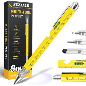 KEZKALS Gifts for Men, 9 in 1 Multitool Pen, Fathers Day Dad Gifts for Husband, Fathers Day Gift from Daughter, Birthday Gifts for Men Who Have Everything, Mens Gifts for Him Dad Grandpa, Cool Gadgets (Yellow)