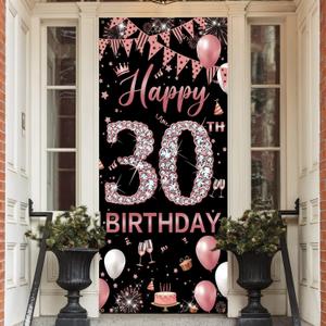 30th Birthday Decoration Door Banner, Rose Gold Happy 30th Birthday Decorations for Women, Door Cover Sign Poster Decoration, Dirty 30 Birthday Party Decoration Backdrop for Her 6.1ft x 3ft Fabric