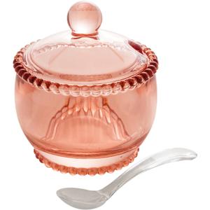 WOLFF - Pearl Crystal Beaded Sugar Bowl with Lid and Spoon - Sugar Holder, Dish for Candy Dispenser, Salt and Condiments Container, Jelly Jar (Pink, Sugar Bowl)