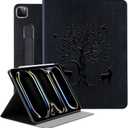 HFcoupe for iPad Pro M4 Case 13 inch 7th Gen 2024, Book Style iPad Pro case 13 in with Elastic Pencil Holder, Magnetic Closure, Embossing Print Cover Support Touch ID and Auto Wake/Sleep, Black