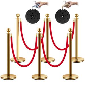VIVOHOME Stanchions and Velvet Ropes 6PCS, Water-Fillable Base with Stainless Steel Post, 5 Feet Velvet Ropes and Posts, Crowd Control Barriers, Red Carpet Runner Poles for Party Supplies