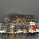 Alupssuc 128pcs Christmas Balls Ornaments Set, Shatterproof Plastic Baubles Christmas Flowers, Ribbon Tree Topper for Xmas Tree Holiday Wedding Party Decorations with Hanging Strings, Black and Gold