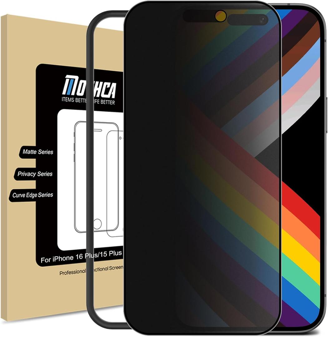Mothca Matte Privacy Screen Protector for iPhone 16 Plus/iPhone 15 Plus 6.7 inch with Easy Installation Tool, Anti Spy Anti Glare Full Coverage Tempered Glass Film, Anti-Fingerprint, Smooth as Silk