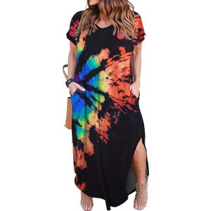 Kancystore Women's Plus Size Dresses Summer Casual Loose Pocket Short Sleeve Slits Long Maxi Dress XXL