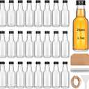 25 Mini Glass Liquor Bottles with Black Aluminum Screw Caps - Reusable Empty 50 ml/ 1.7oz Wine Bottles for Christmas, Birthday, Weddings, Parties and Favors