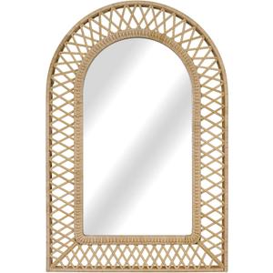 Arched Rattan Wall Mirror 24x36 Inch Boho Elegance with Woven Frame, Decorative Mirror for Bathroom Vanity Entryway Living Room
