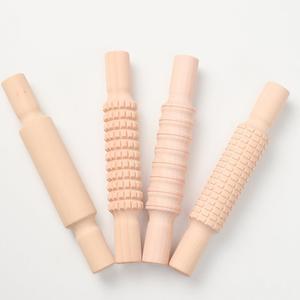 Small Rolling Pins For Baking 4Pcs Wooden Embossed Rolling Pin Set with Print Kitchen Handmade DIY Mini Dough Roller Supplies for Pottery Classroom Play Art Crafting SEAYOXIN