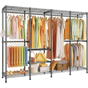 ULIFHOME H41 Garment Rack Heavy Duty Clothes Rack, Clothing Racks for Hanging Clothes, Extra Large Freestanding Portable Closet Wardrobe Rack 78.5'' W 15.8'' D 76.4'' H, Max Load 1150 Lbs, Black
