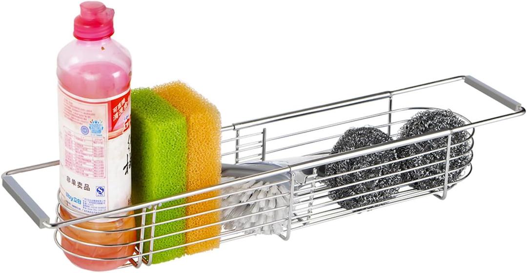 YQh Retractable Sink Drain Rack, 304stainless Steel Expandable Sink Storage Rack, Adjustabl Kitchen Sponge Drying Rack, soap Rack, Breathable Drainage (Adjustable Length 14in-18in)