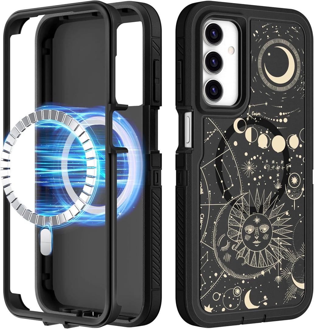 for Samsung Galaxy A15 5G Phone Case - Compatible with MagSafe Women Girls Cute Magnetic Protective Cover Girly Sun Moon Aesthetic Design Heavy Duty Shockproof for Samsung A15 5G Case 6.5" (Planet)