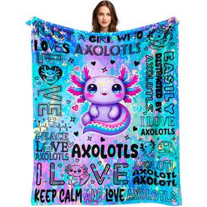 Axolotl Blanket Gifts for Girls Women Axolotls Lovers Soft Cozy Flannel Axolotl Print Throw Blanket Birthday Bedding Decor for Kids Adults 50"X40"