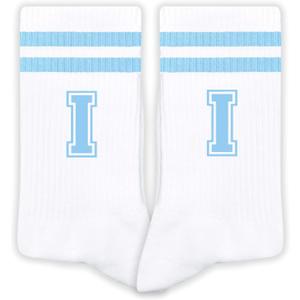 Blue And White-Striped Letter Socks, Sports Socks For Men, Blue Team socks, Friends And Family, Birthday Gift.
