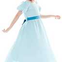 Kids Blue Dress Costume Cosplay Girls Princess Dress Summer Dress Blue Skirt Belt Bow Headwear Outfit Halloween Suit, Medium