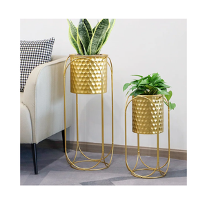 TRIROCKS Set of 2 Planters with Stand Large Gold Planter for Indoor Plants 26 &18" H Morden Plant Pot for Living Room Corner Kitchen Office Garden Balcony Patio Decor(Gold)