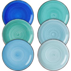 Vancasso Bonita Blue Salad Plate Set of 6, 7.5 Inch Ceramic Dinner Plate, Dishwasher and Microwave Safe 