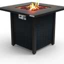 SereneLife Outdoor Propane Fire Pit Table-CSA Approved Safe 40,000 BTU Pulse Ignition Propane Gas Fire Table-28 inches-Steel Tabletop,Steel Panel