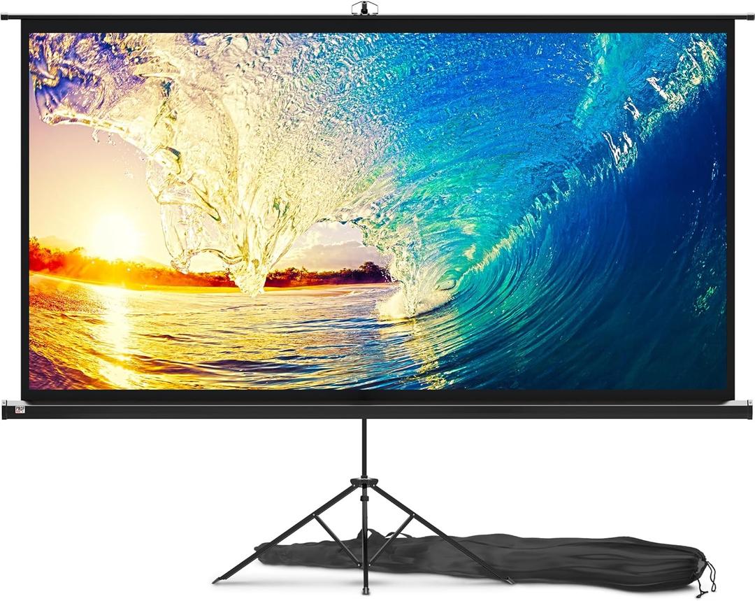 100 Inch Indoor and Outdoor Projector Screen with Stand for Movies or Presentations - HD Premium 16:9 Folding Free Tripod Screen with Carry Bag and Straps, Matte (Black)