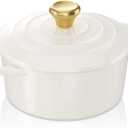 YUTANN Mini Dutch Oven, Small Dutch Oven, Small Round Iron Cocotte with Lid, Mini Cocotte for Baking, Souffl, Soup, Cobbler, Microwave/Dishwasher/Freezer Safe, 13 OZ (White)
