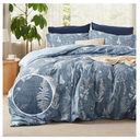 Bedsure Duvet Cover Queen Size - Reversible Waffle Floral Duvet Cover Set with Zipper Closure, 3 Pieces Blue Bedding Set with 8 Corner Ties and 2 Pillow Shams 20"x26"