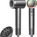 Hair Dryer, 160000 RPM Professional High-Speed Blow Dryer 500 Millions Negative Ionic Care Hair Dryer for Fast Drying, Low Noise Thermo-Control Hairdryer, Travel with Diffuser, Gray : Beauty & Personal Care