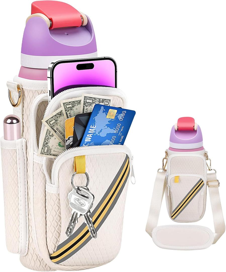 EGH Water Bottle Holder with Strap, Neoprene Sleeve Fits 30/32 oz Bottles, Holds Phone & Keys - Hands-Free Carrying for Hiking, Gym, Travel (for Stanley & Owala Most Brands)