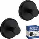 HOME SO Suction Cup Hooks for Shower & Bathroom Towel Holder 2-Pack Suction Cups Hooks for Hanging Towels, Robes, & Coats - Tiles, Glass Door or Mirror Shower Hooks & Towel Hooks Organizer - Black